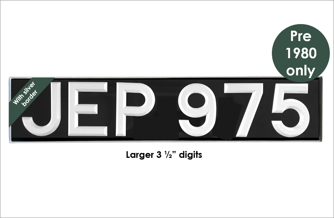 Oblong 20 1/2 x 4 1/2" with 3 1/2" white peak digits and silver bevel