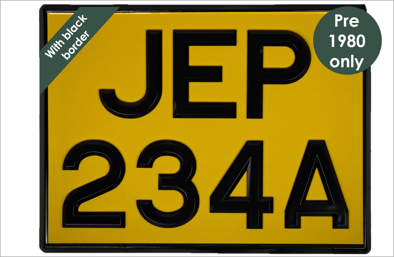 Yellow square 11 3/4 x 8 3/4" with 3 1/8" black peak digits and black bevel