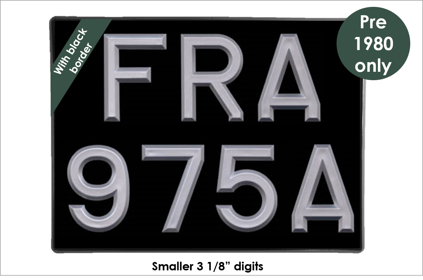 Square 11 3/4 x 8 3/4" with 3 1/8" silver peak digits and black bevel