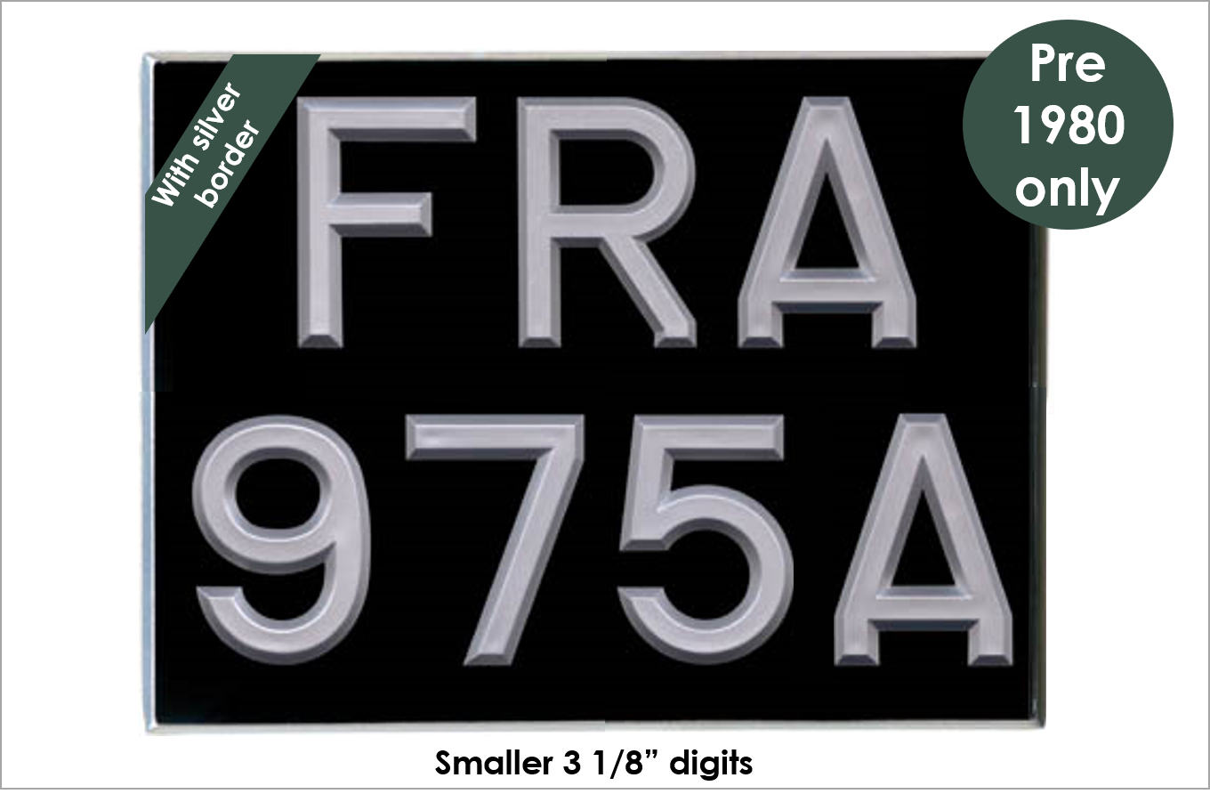 Square 11 3/4 x 8 3/4" with 3 1/8" silver peak digits and silver bevel