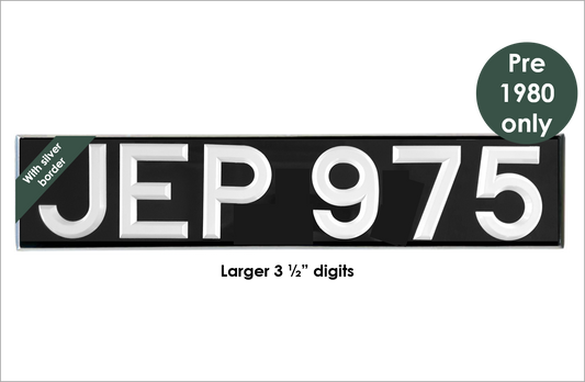 Oblong 20 1/2 x 4 1/2" with 3 1/2" white peak digits and silver bevel