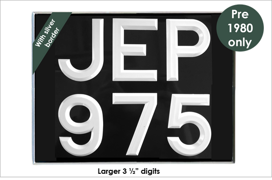 Square 11 3/4 x 8 3/4" with 3 1/2" white peak digits and silver bevel