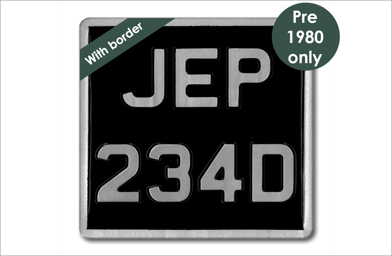 Embossed 7 x 6 1/2" plate with 1 3/4" digits and a border