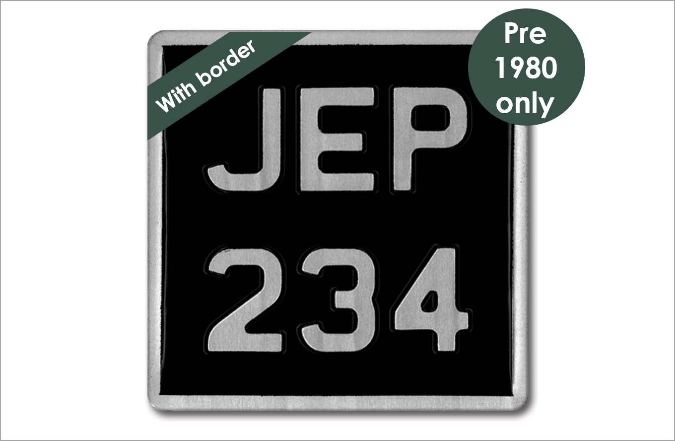 Embossed 6 1/2 x 6 1/2" plate with 1 3/4" digits and a border