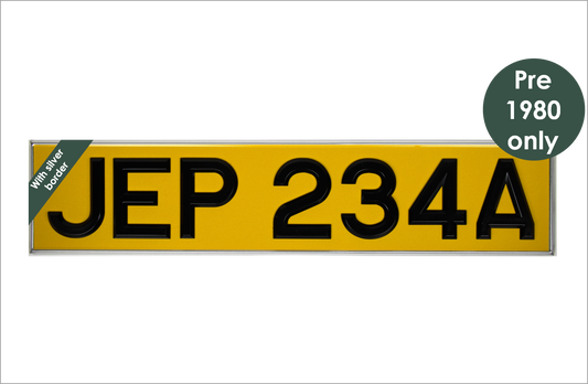 Yellow oblong 20 1/2 x 4 1/2" with 3 1/8" black peak digits and silver bevel