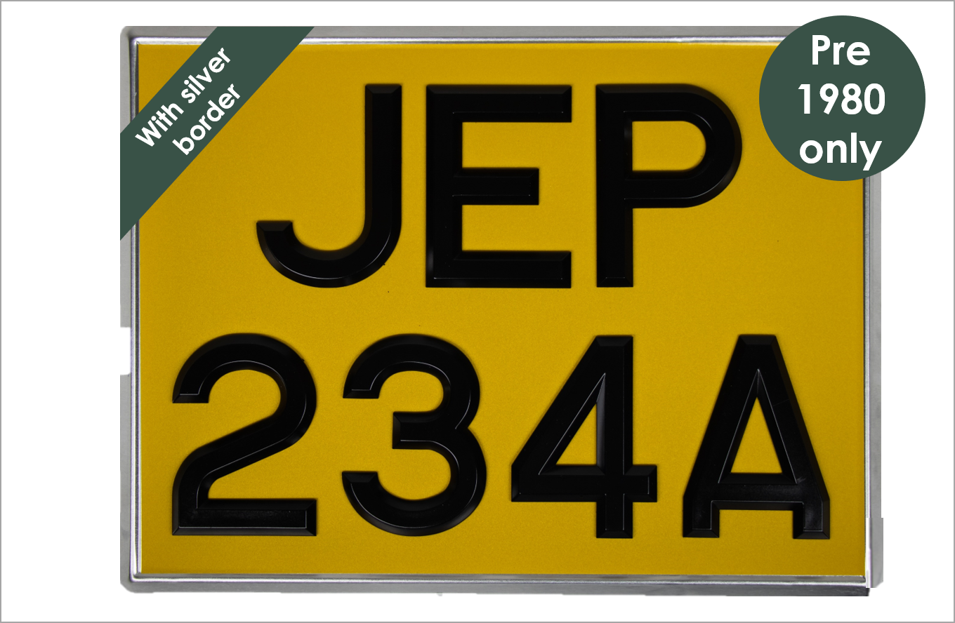 Yellow square 11 3/4 x 8 3/4" with 3 1/8" black peak digits and silver bevel