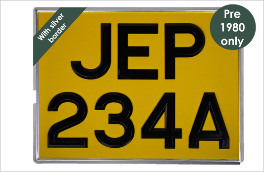 Yellow square 11 3/4 x 8 3/4" with 3 1/8" black peak digits and silver bevel
