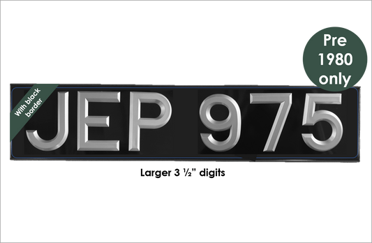 Oblong 20 1/2 x 4 1/2" with 3 1/2" silver peak digits and black bevel