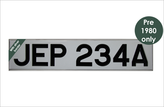 White oblong 20 1/2 x 4 1/2" with 3 1/8" black peak digits and silver bevel